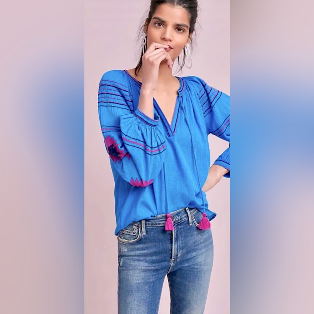 Anthropologie | Maeve Runaway Embroidered Peasant Top